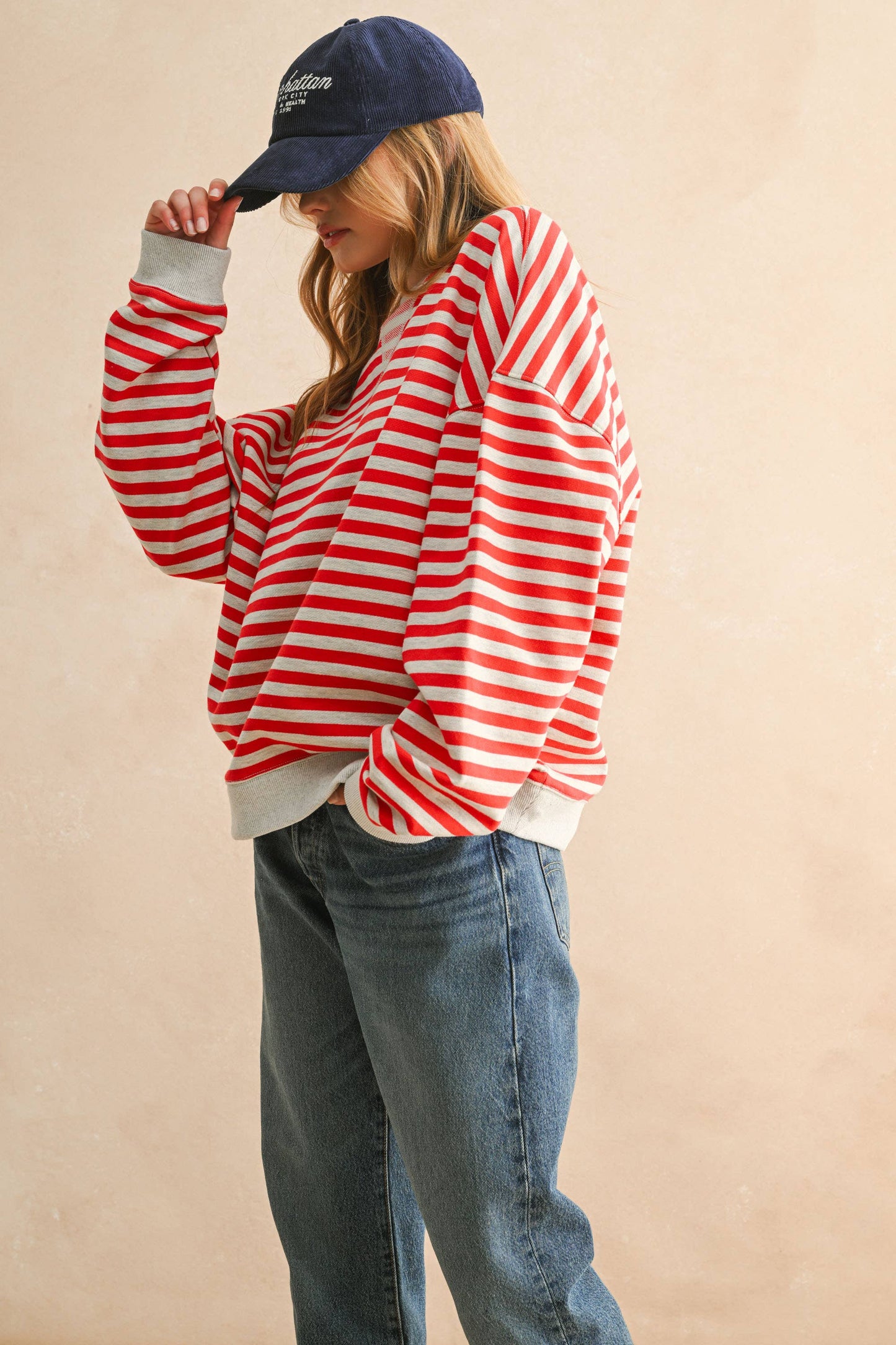 T4247   STRIPED KNITTED LONG SLEEVE PULLOVER
