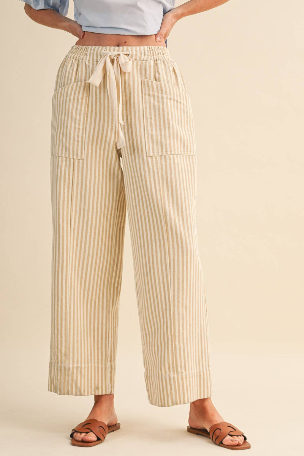 STRIPED WIDE LEG DRAWSTRING PANTS MP5090