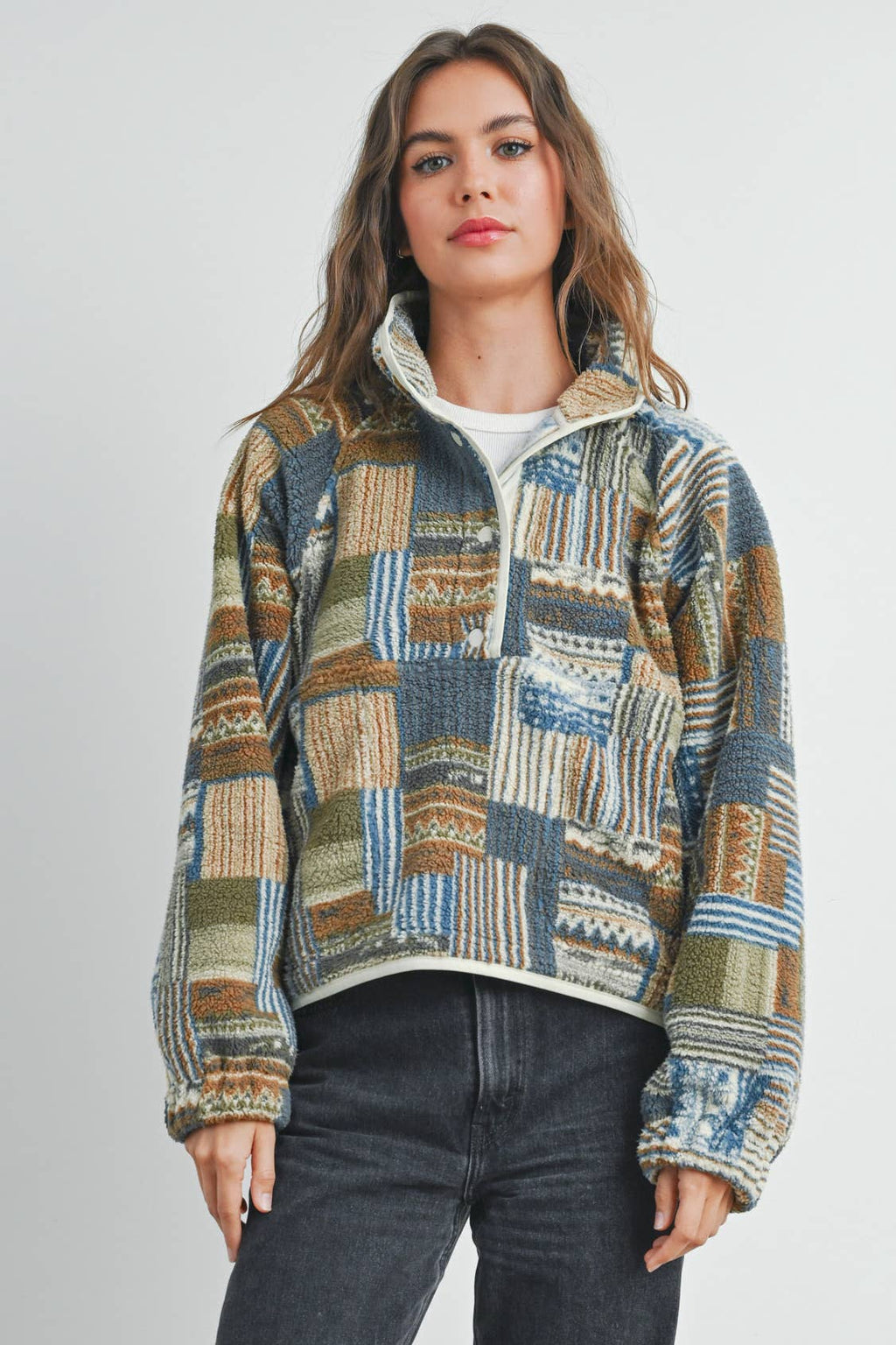 Patchwork Print Multicolor Sweatshirt - BMT7495