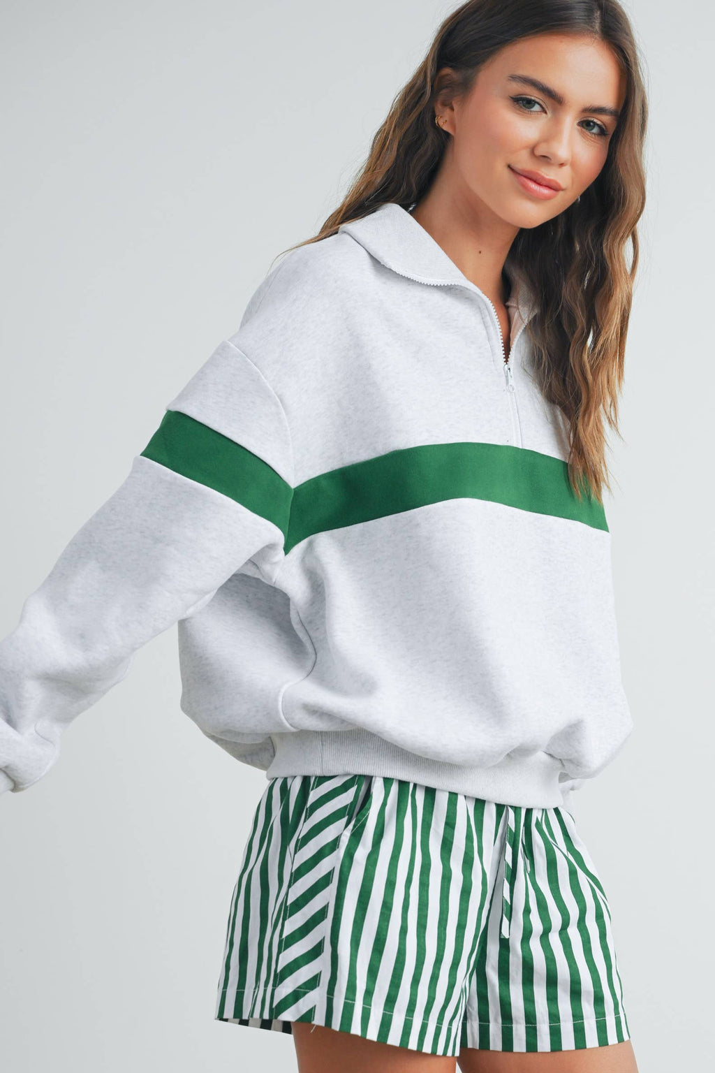 Two-Toned Half Zip Collar Sweatshirt - BMT7535