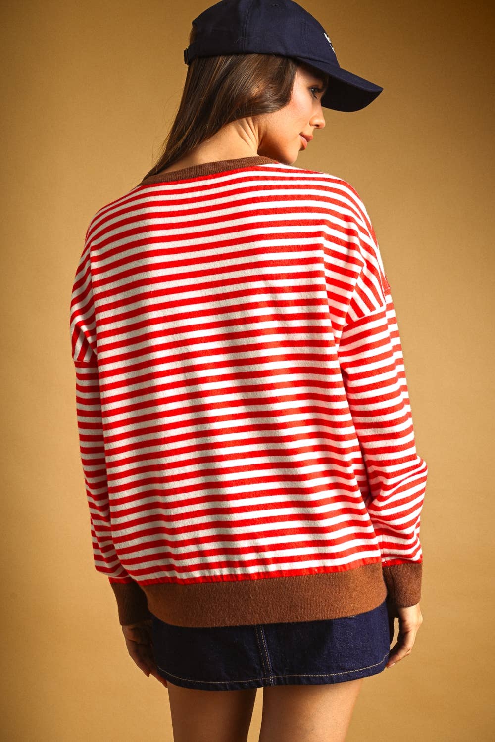 T7568   STRIPED MULTI COLOR CONTRAST KNIT TOP