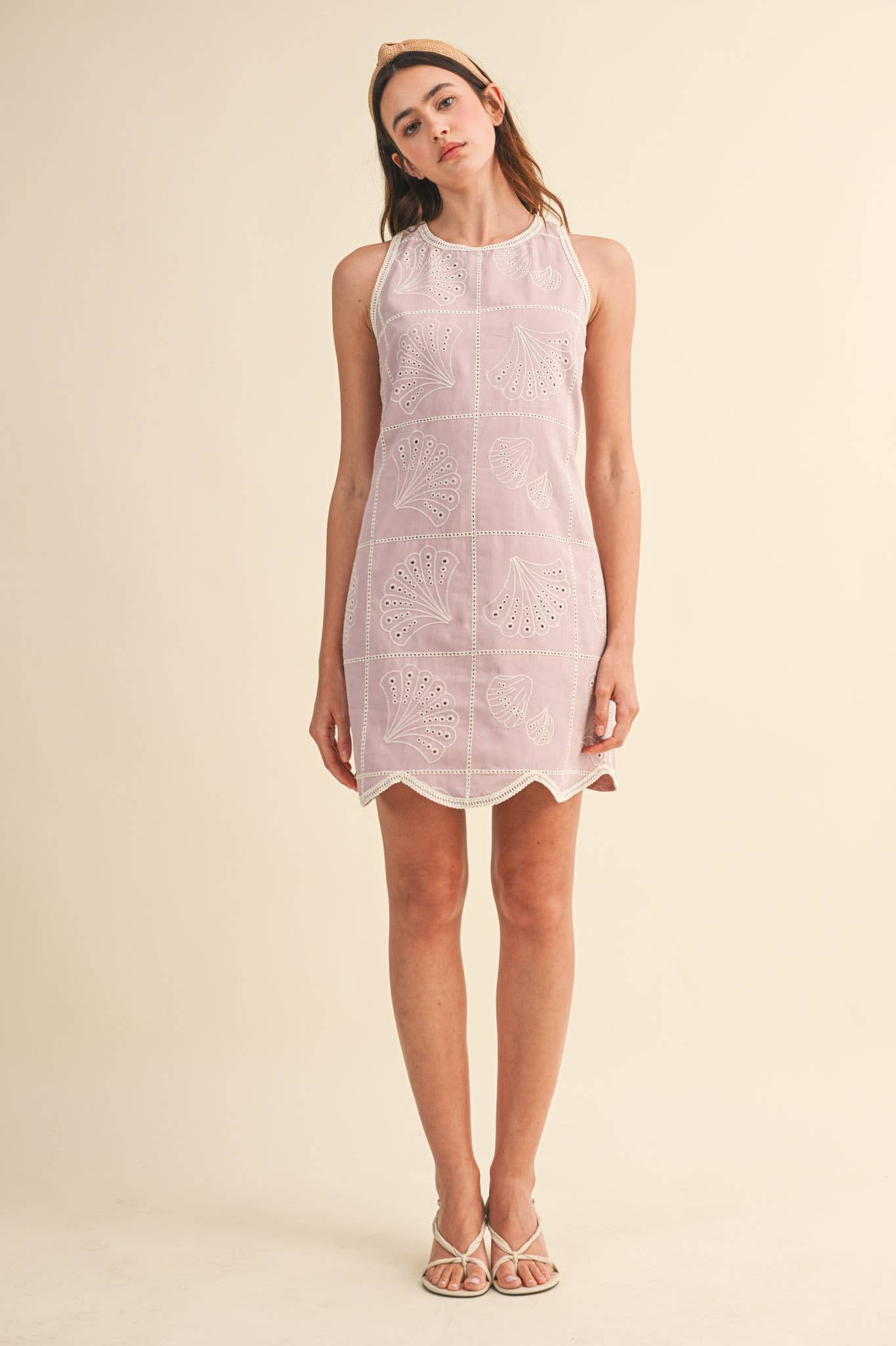 EMBROIDERED SHELLS A LINE MINI DRESS MDR4919