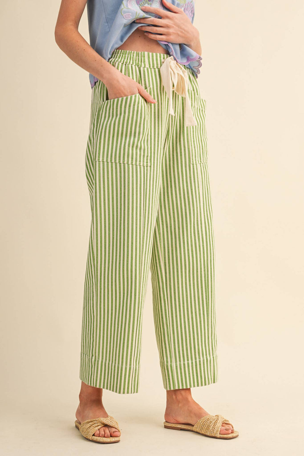 STRIPED WIDE LEG DRAWSTRING PANTS MP5090