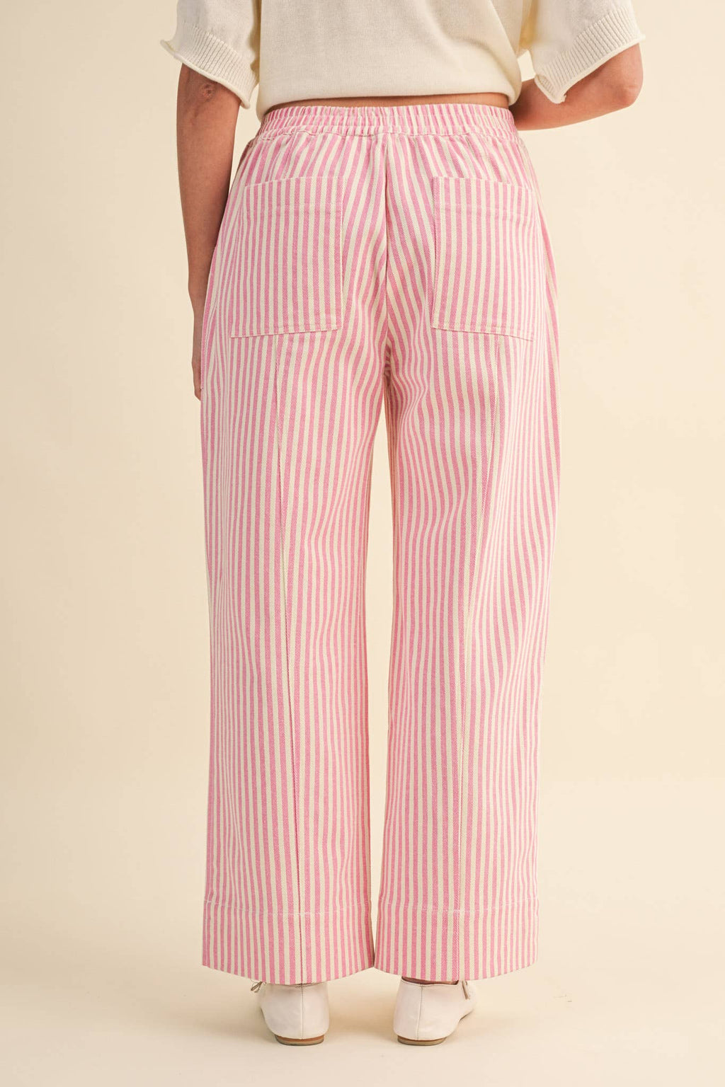 STRIPED WIDE LEG DRAWSTRING PANTS MP5090