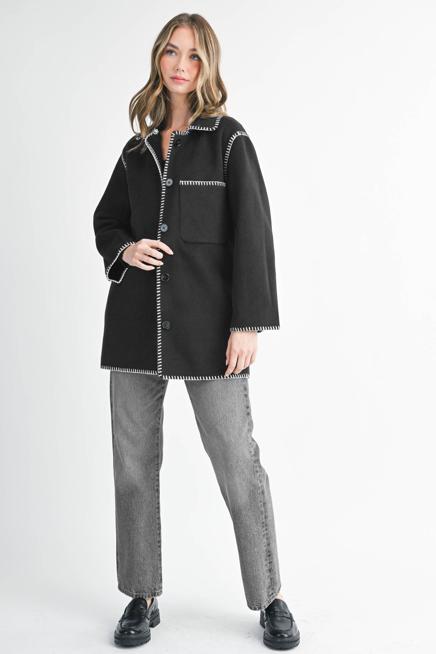 Contrast Stitch Blend Coat