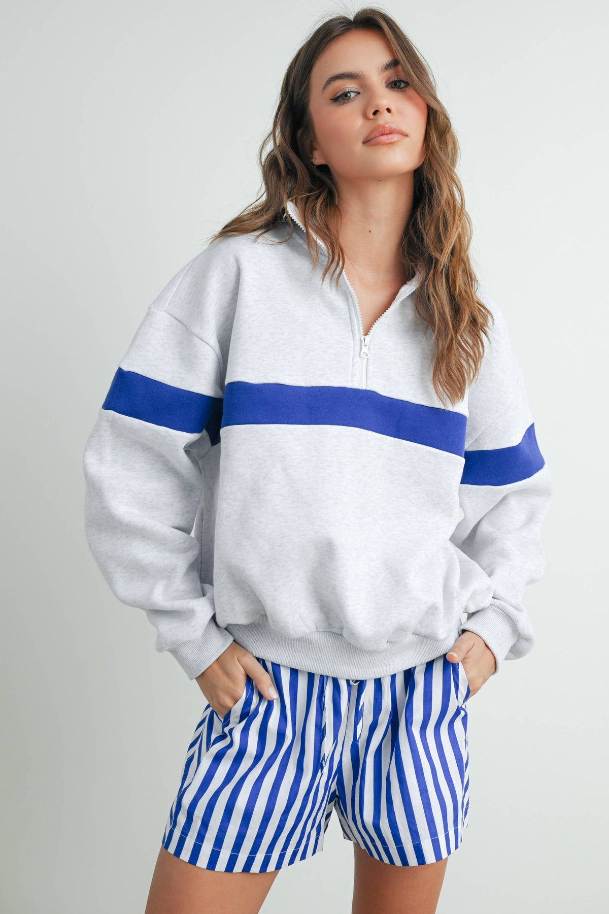Two-Toned Half Zip Collar Sweatshirt - BMT7535