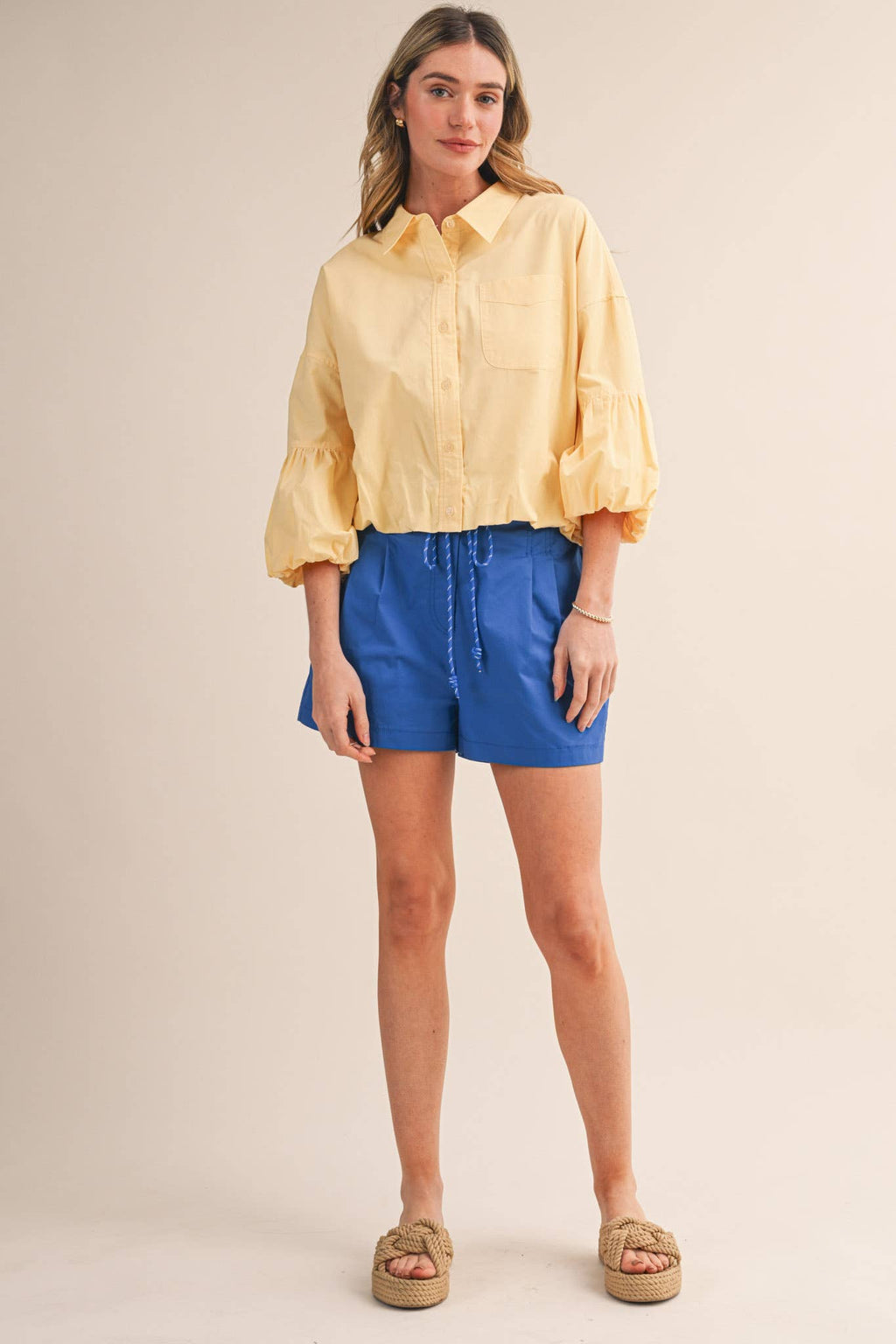 ROPE TRIM BELT PLEATED SHORTS MP4654