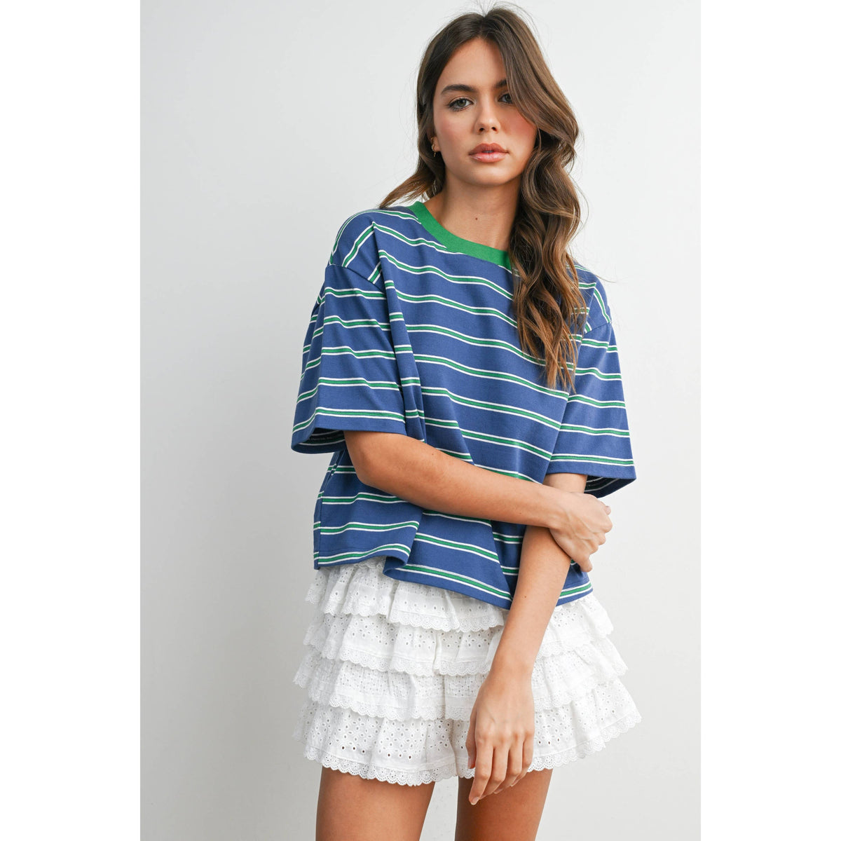 Striped Boxy Cropped T-Shirt - BMT8347