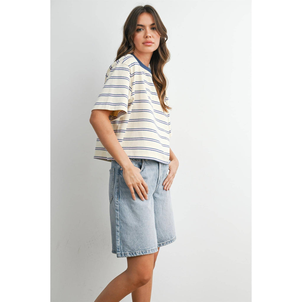 Striped Boxy Cropped T-Shirt - BMT8347