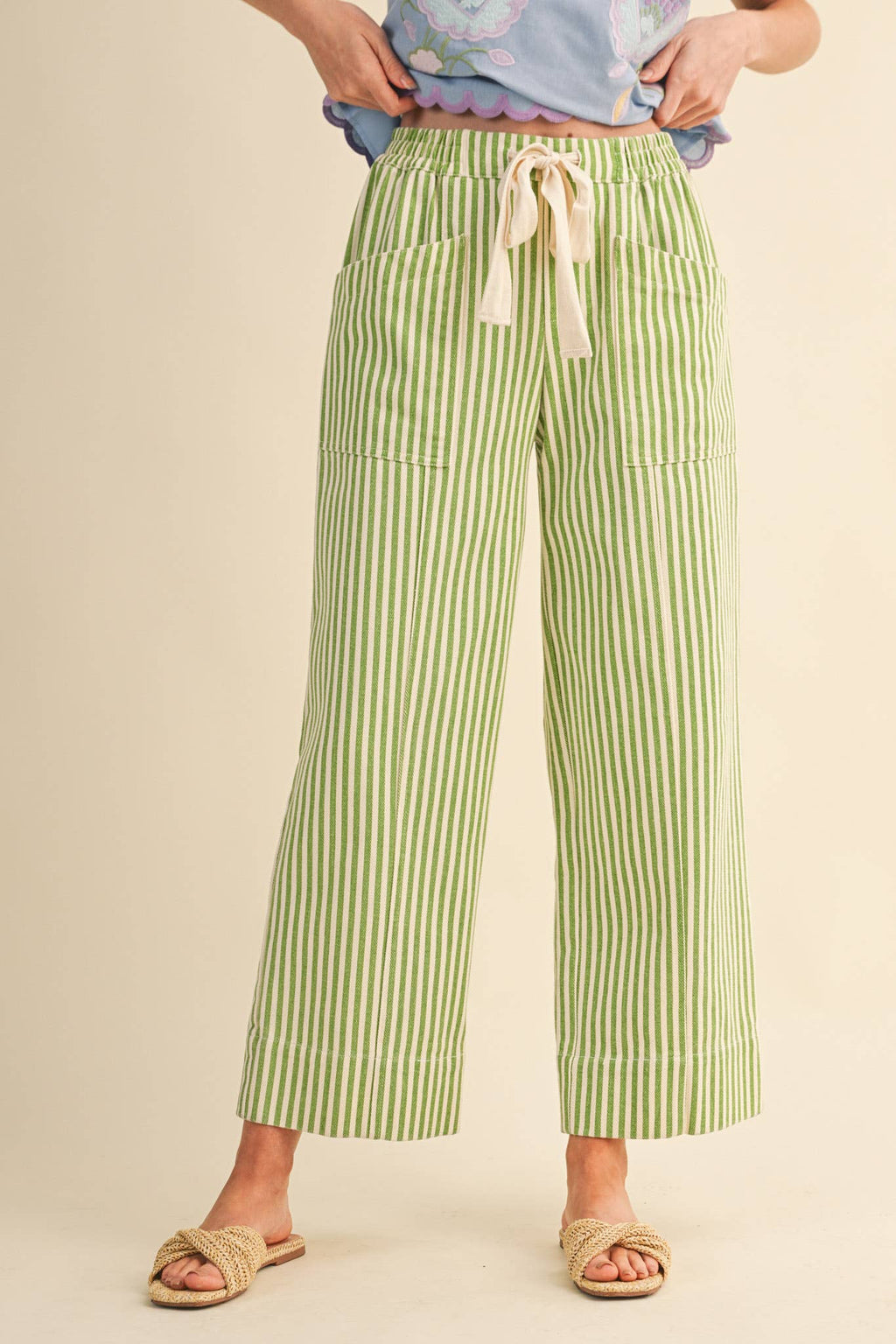 STRIPED WIDE LEG DRAWSTRING PANTS MP5090