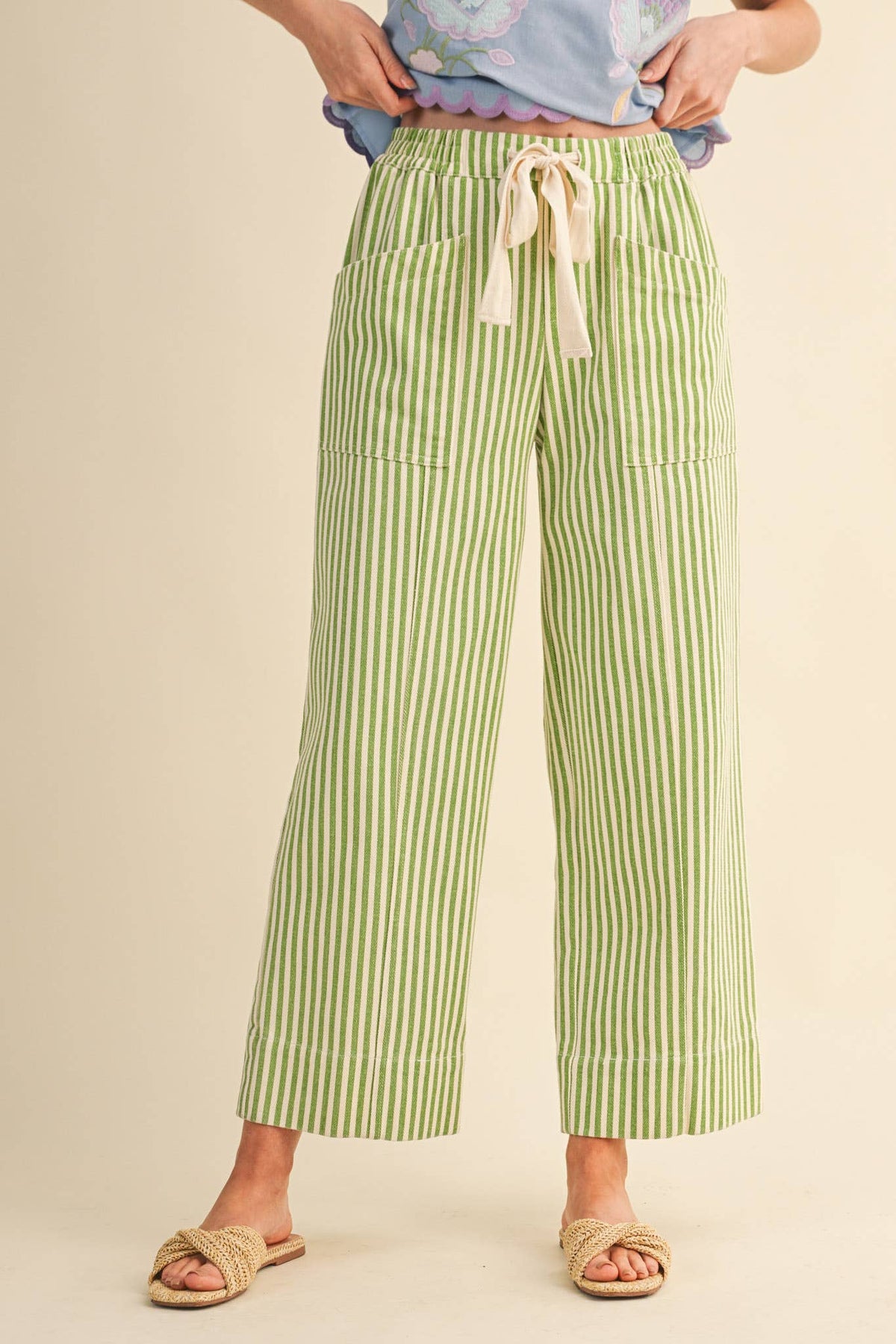 STRIPED WIDE LEG DRAWSTRING PANTS MP5090