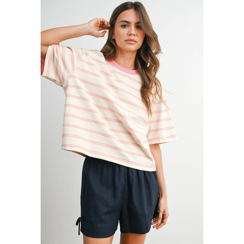 Striped Boxy Cropped T-Shirt - BMT8347