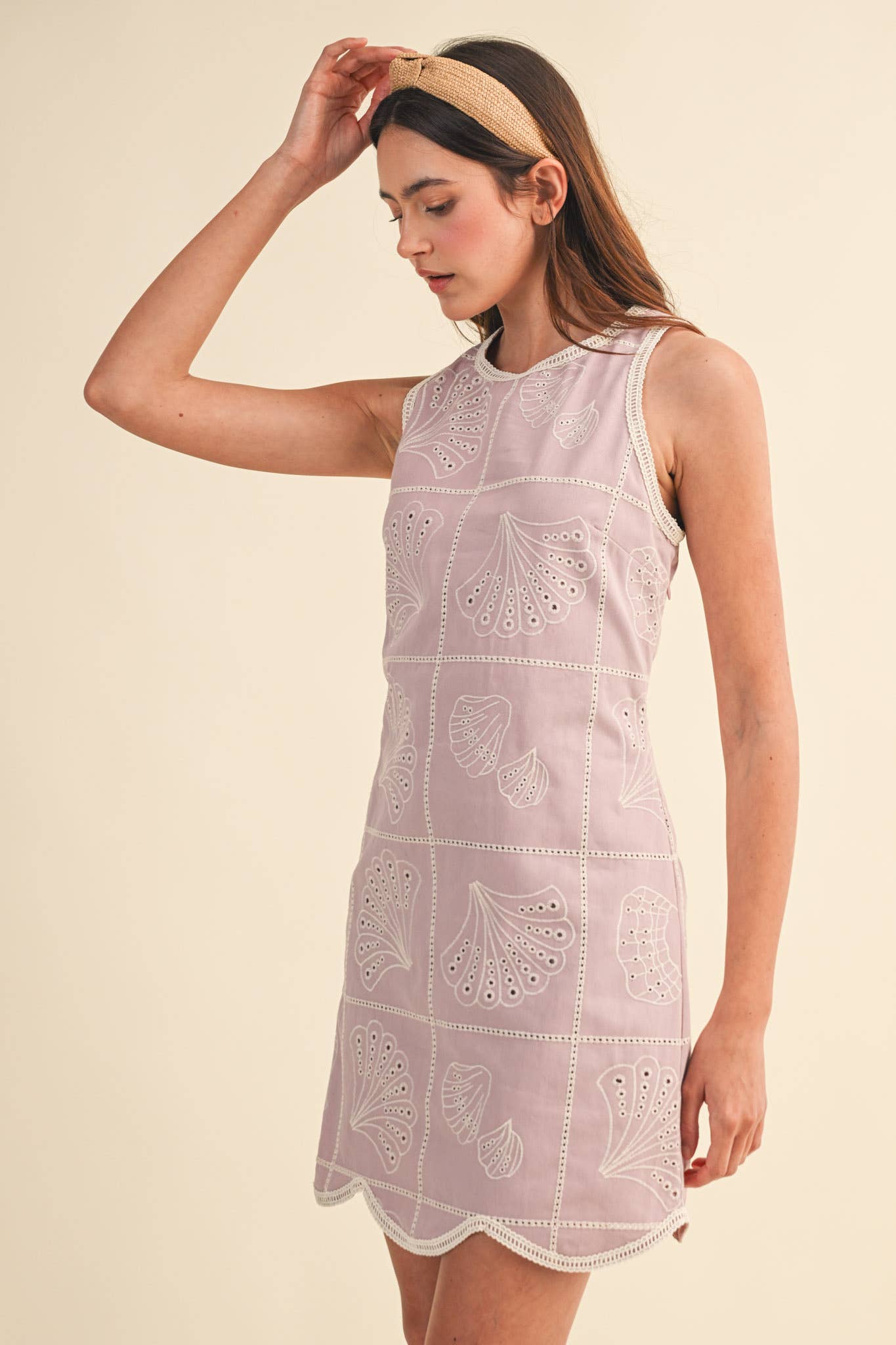 EMBROIDERED SHELLS A LINE MINI DRESS MDR4919
