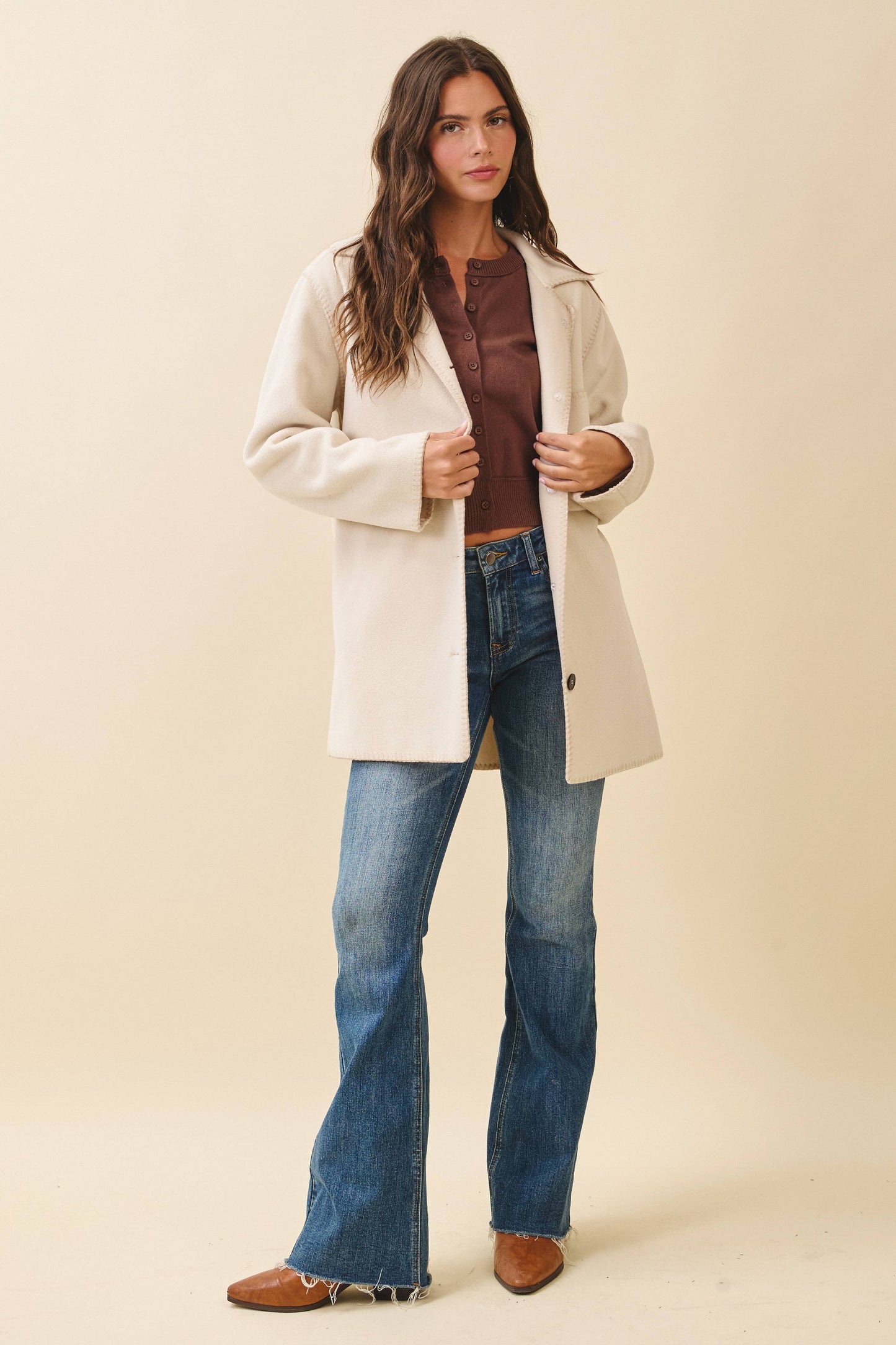 Contrast Stitch Blend Coat