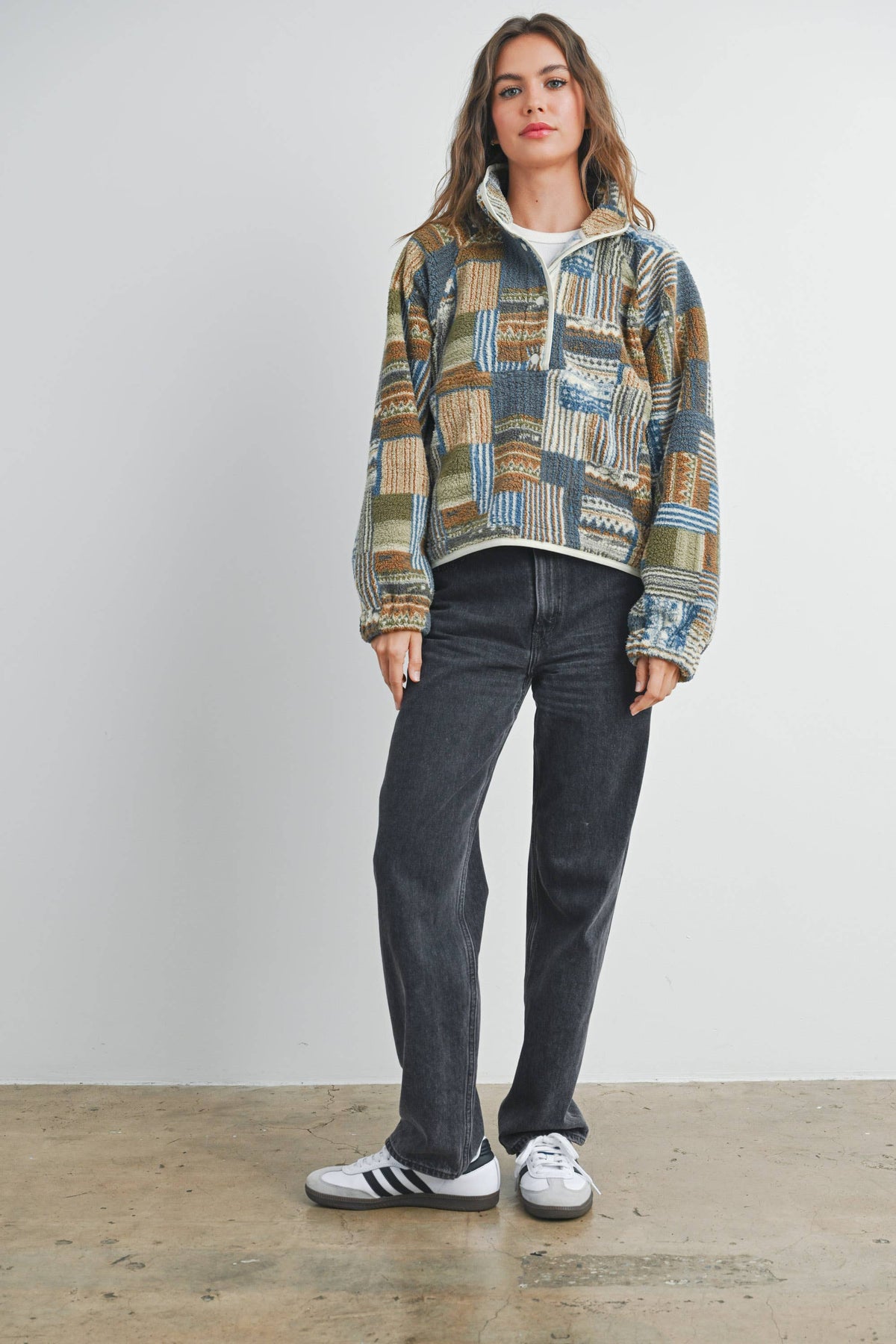 Patchwork Print Multicolor Sweatshirt - BMT7495
