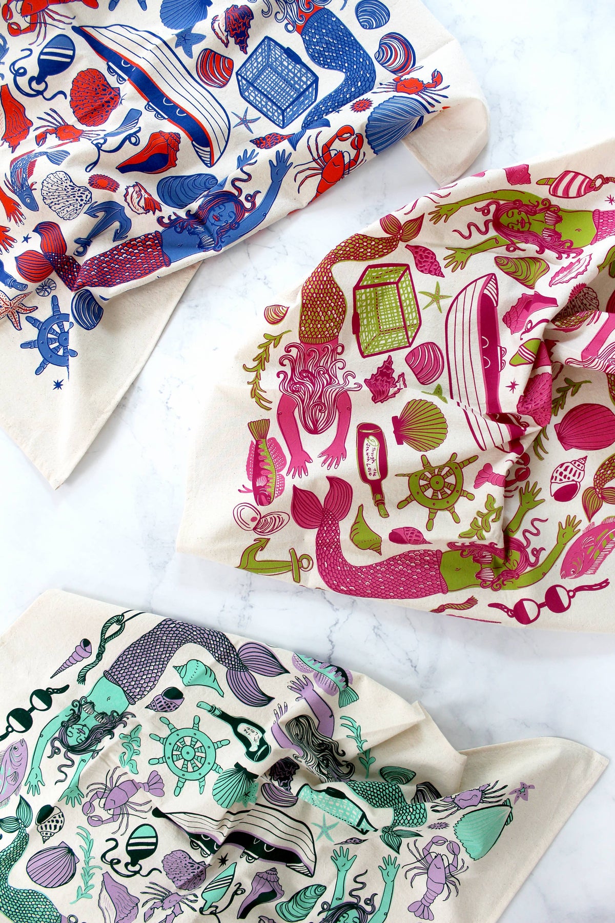 Mermaid Fantasy Screen Printed Tea Towel