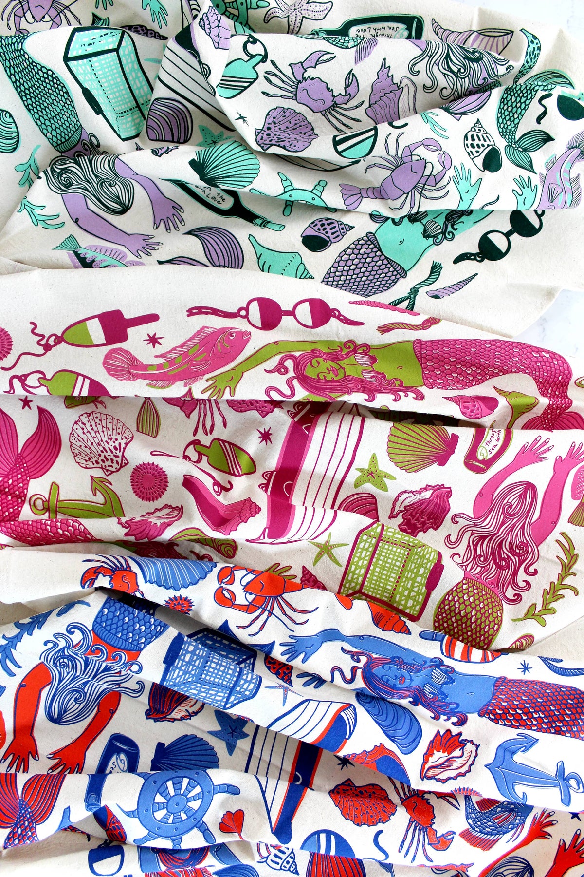 Mermaid Fantasy Screen Printed Tea Towel
