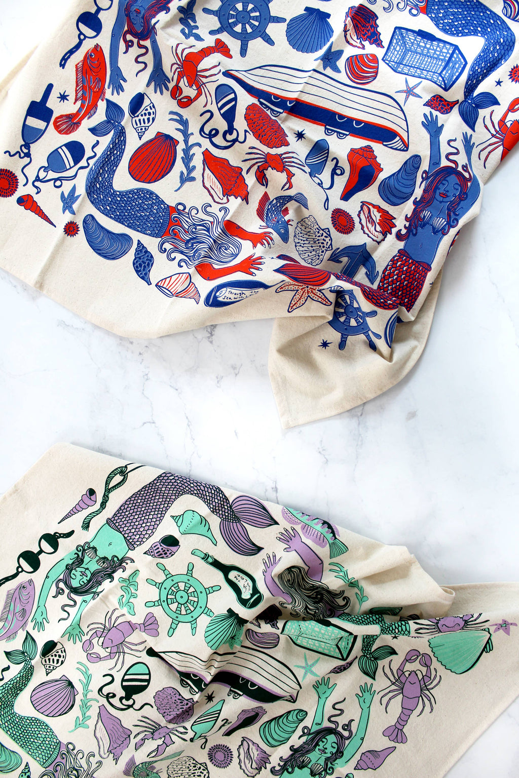 Mermaid Fantasy Screen Printed Tea Towel