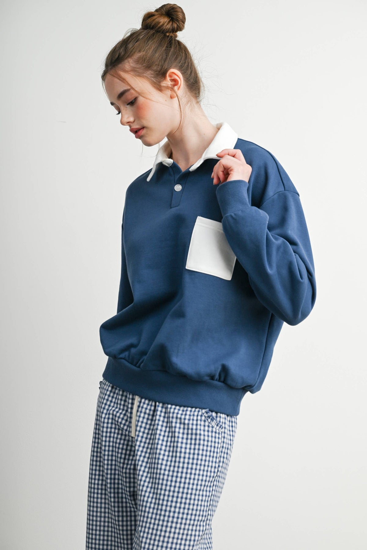 Two-Toned Polo Collar Sweatshirt - BMT7525