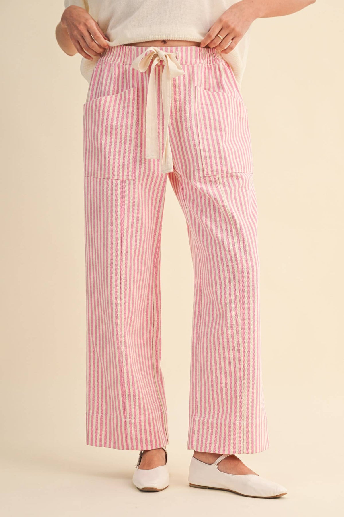 STRIPED WIDE LEG DRAWSTRING PANTS MP5090