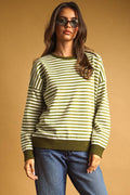 T7568   STRIPED MULTI COLOR CONTRAST KNIT TOP