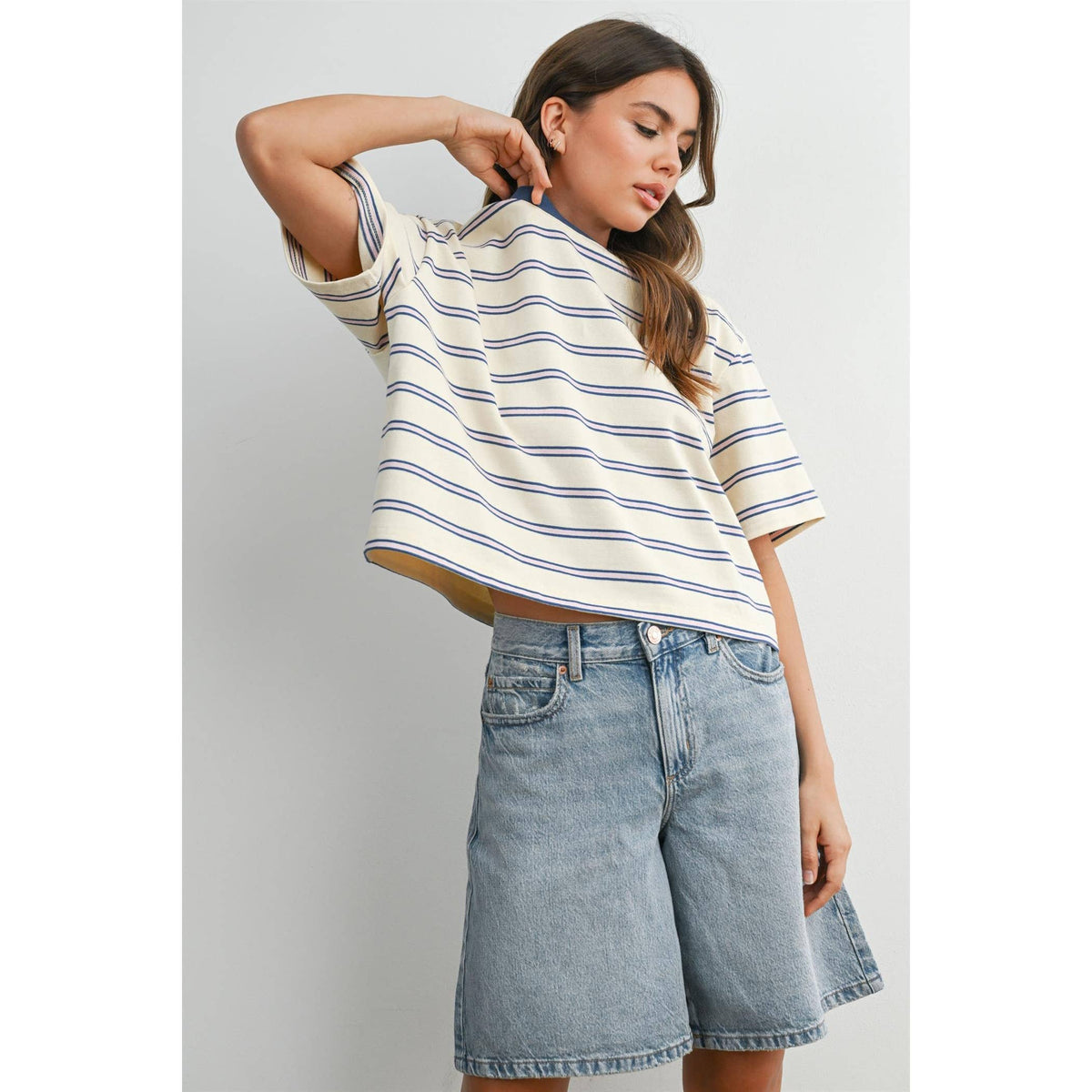Striped Boxy Cropped T-Shirt - BMT8347