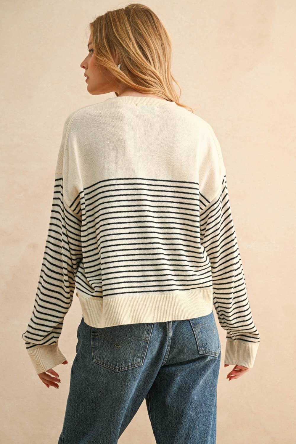 T5113   STRIPE PATTERN SWEATER KNITTED TOP