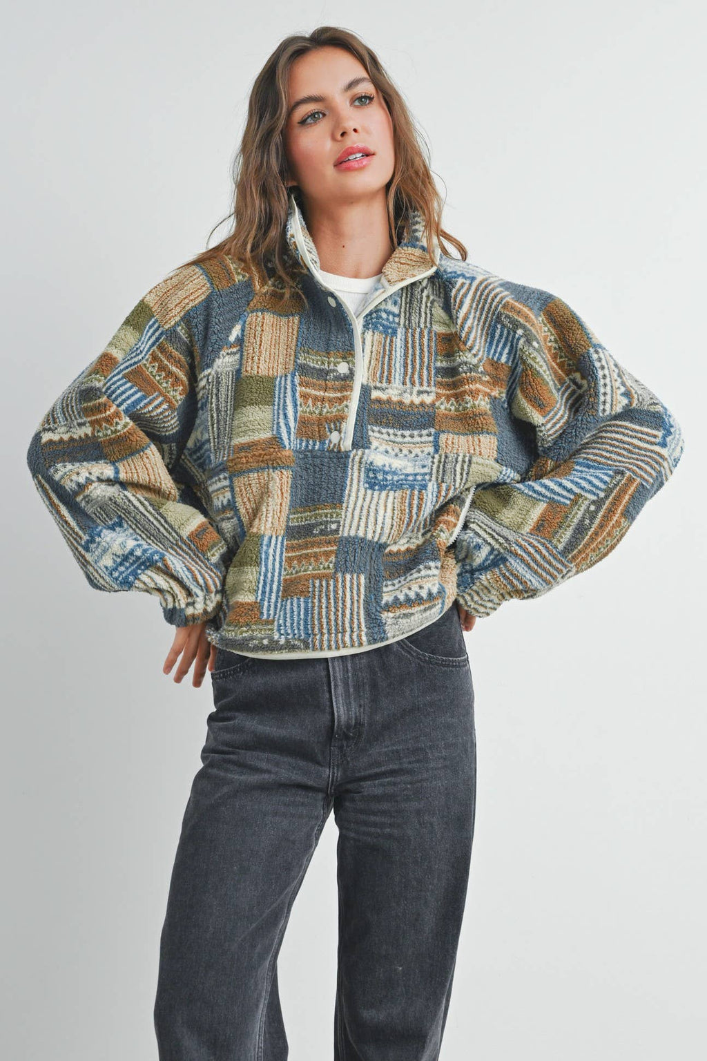 Patchwork Print Multicolor Sweatshirt - BMT7495