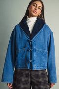 J7358   SHERPA LINED WITH TOGGLE BUTTON DENIM JACKET