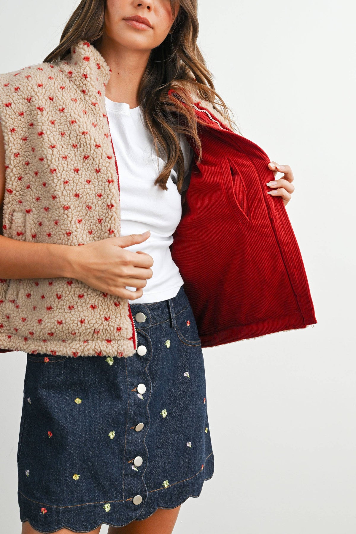Floral Fleece Sleeveless Vest - BMJ7849