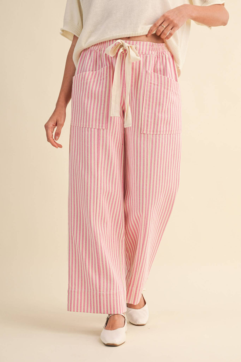 STRIPED WIDE LEG DRAWSTRING PANTS MP5090