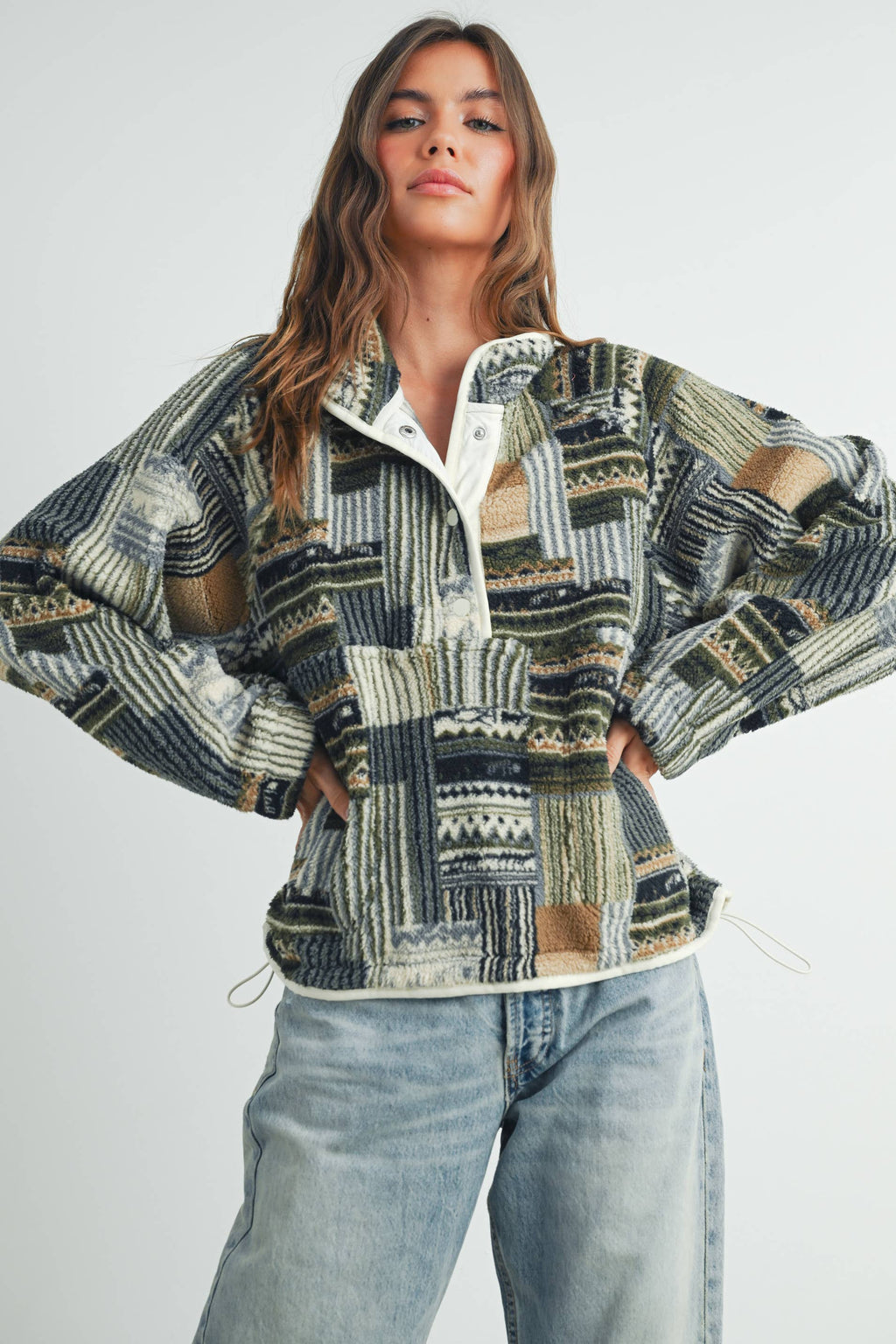 Patchwork Print Multicolor Sweatshirt - BMT7495