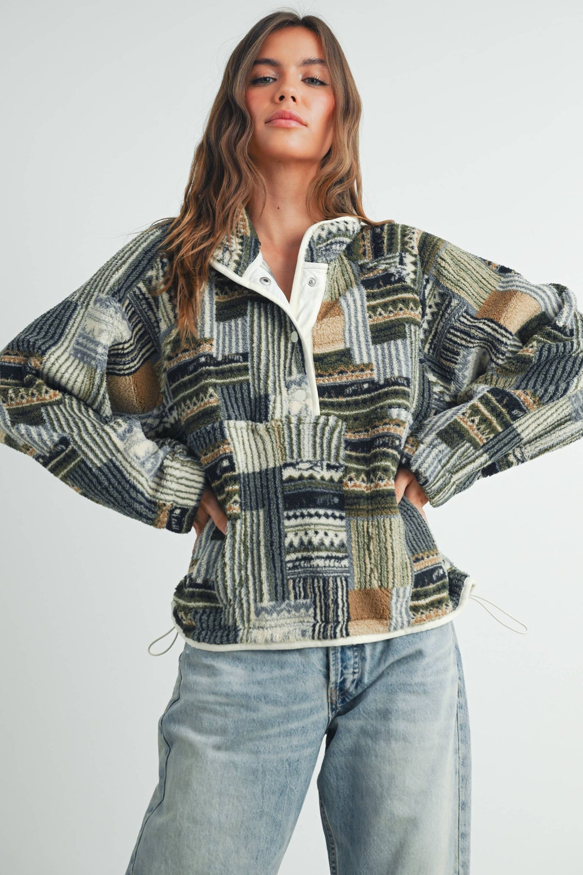 Patchwork Print Multicolor Sweatshirt - BMT7495