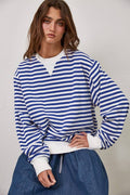 HT1427-3 RED Classic Blue Stripe Pullover Sweatshirt