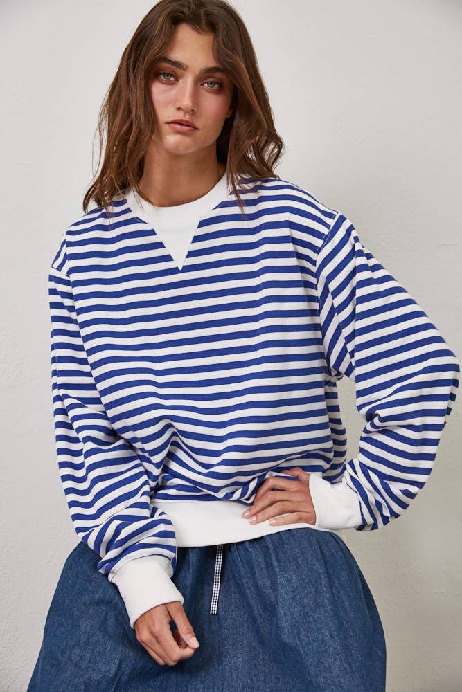 HT1427-3 RED Classic Blue Stripe Pullover Sweatshirt