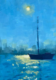 Ellis Sant'Andrea, Oil on Board "Night on the Water" 12x16