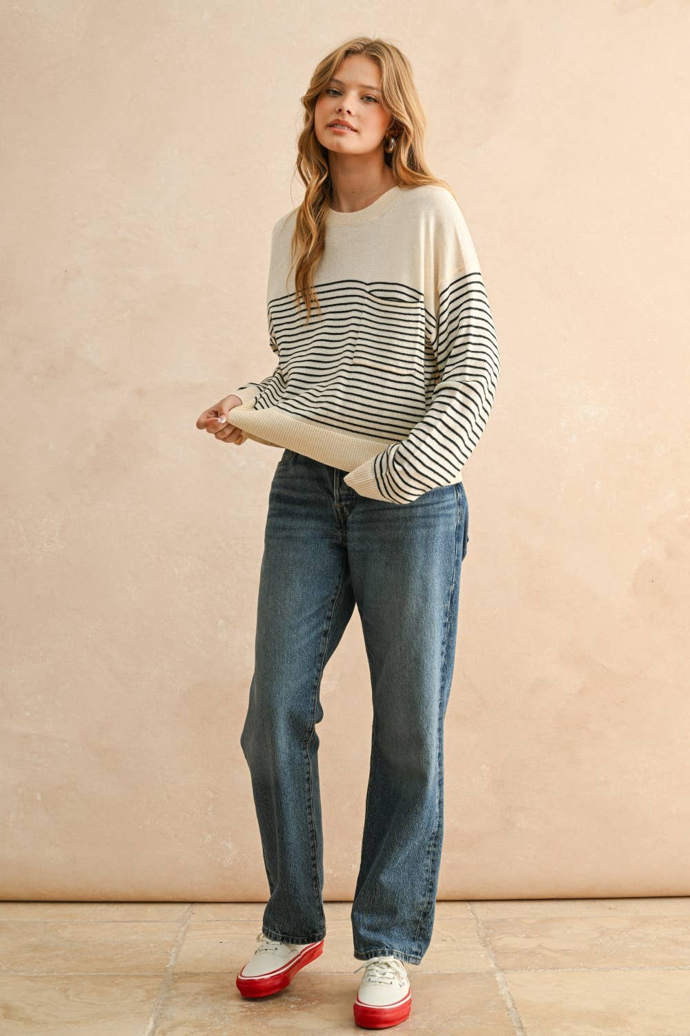 T5113   STRIPE PATTERN SWEATER KNITTED TOP