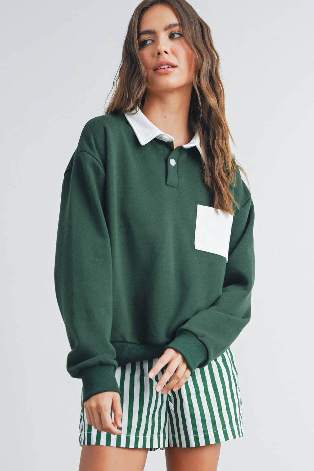 Two-Toned Polo Collar Sweatshirt - BMT7525