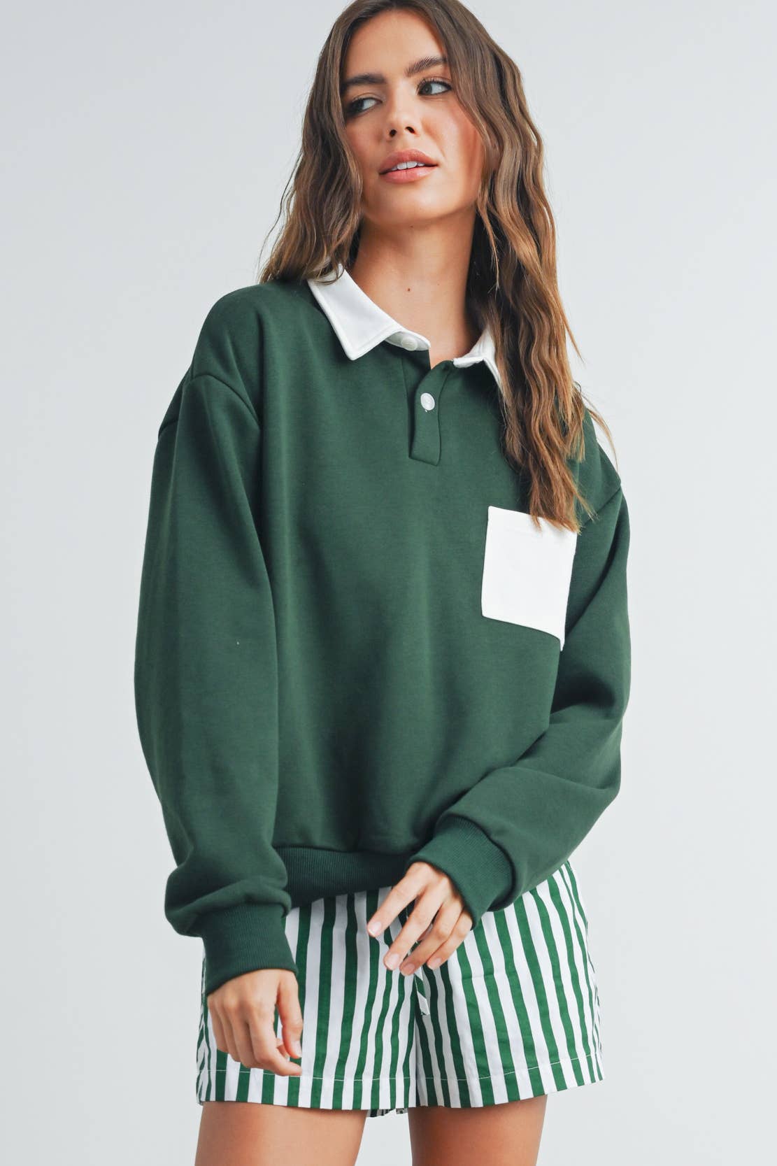 Two-Toned Polo Collar Sweatshirt - BMT7525
