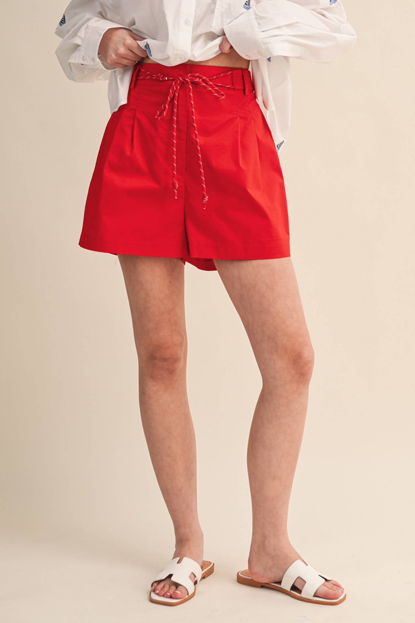 ROPE TRIM BELT PLEATED SHORTS MP4654