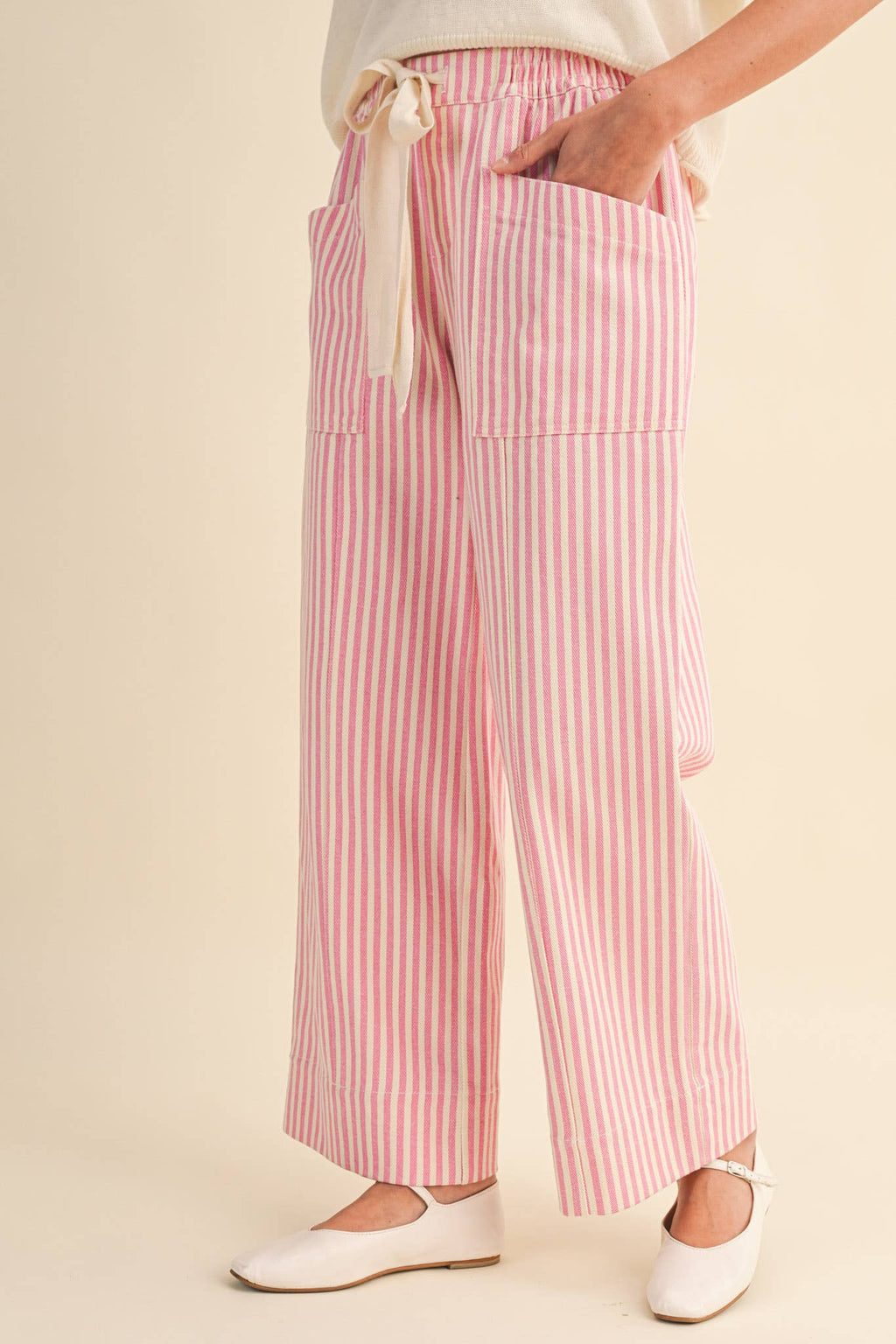 STRIPED WIDE LEG DRAWSTRING PANTS MP5090