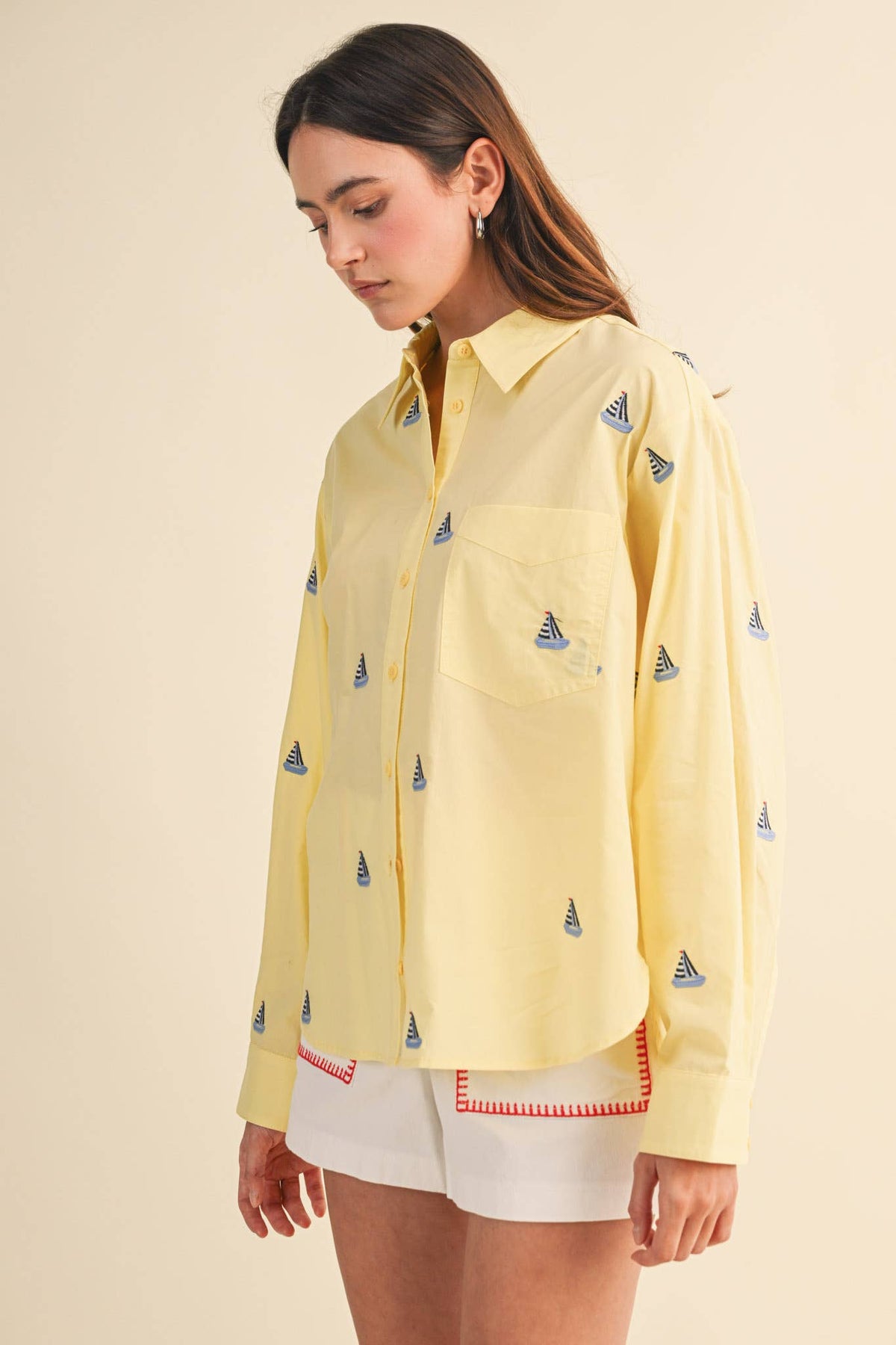 SAILBOAT EMBROIDERY BUTTON DOWN SHIRT MTP4688