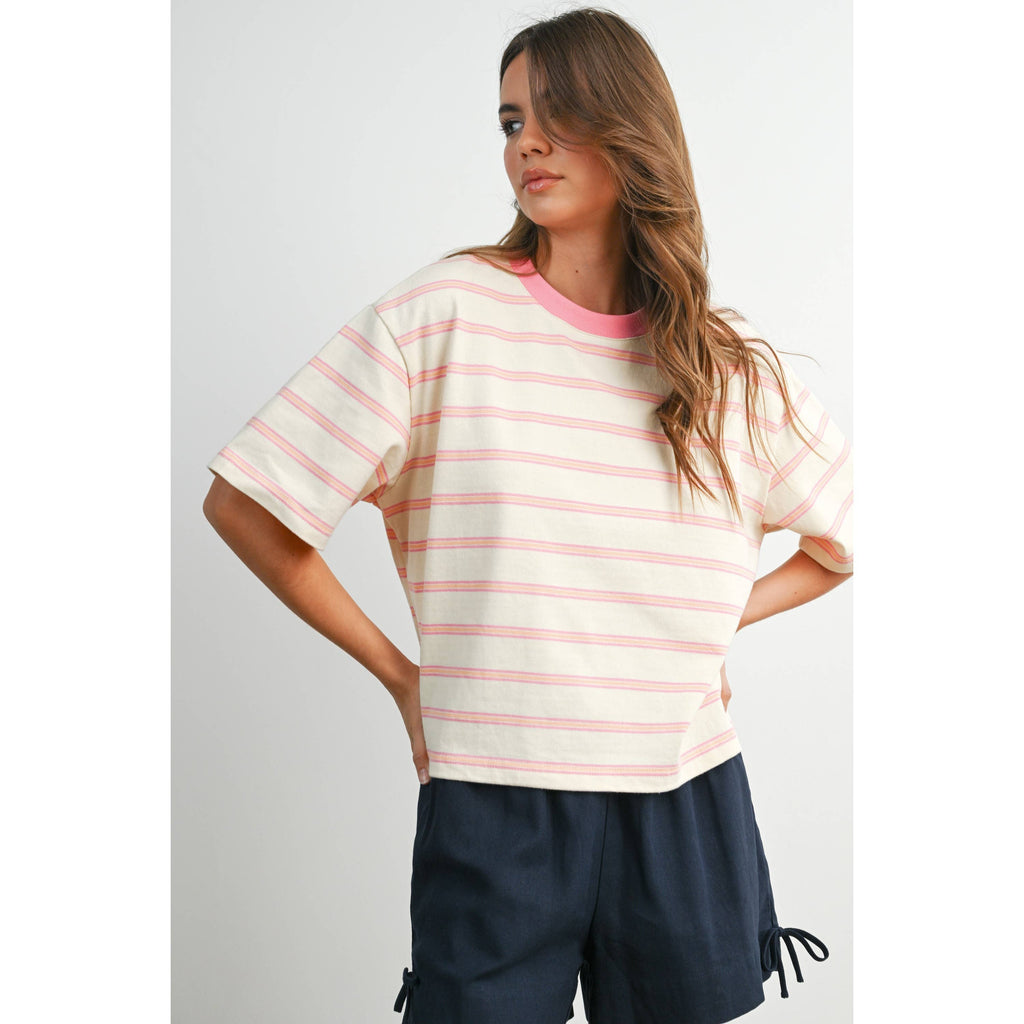 Striped Boxy Cropped T-Shirt - BMT8347