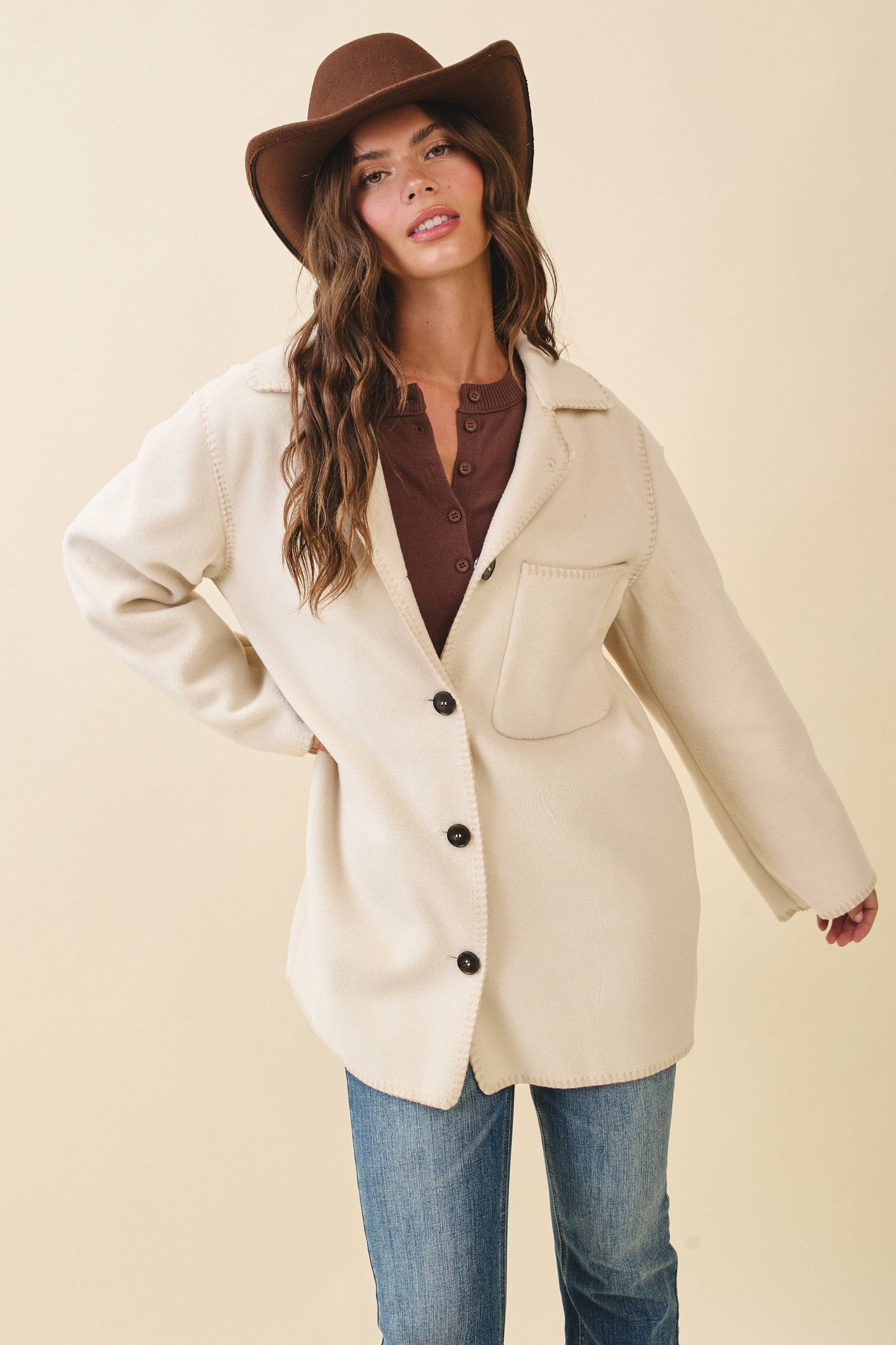 Contrast Stitch Blend Coat