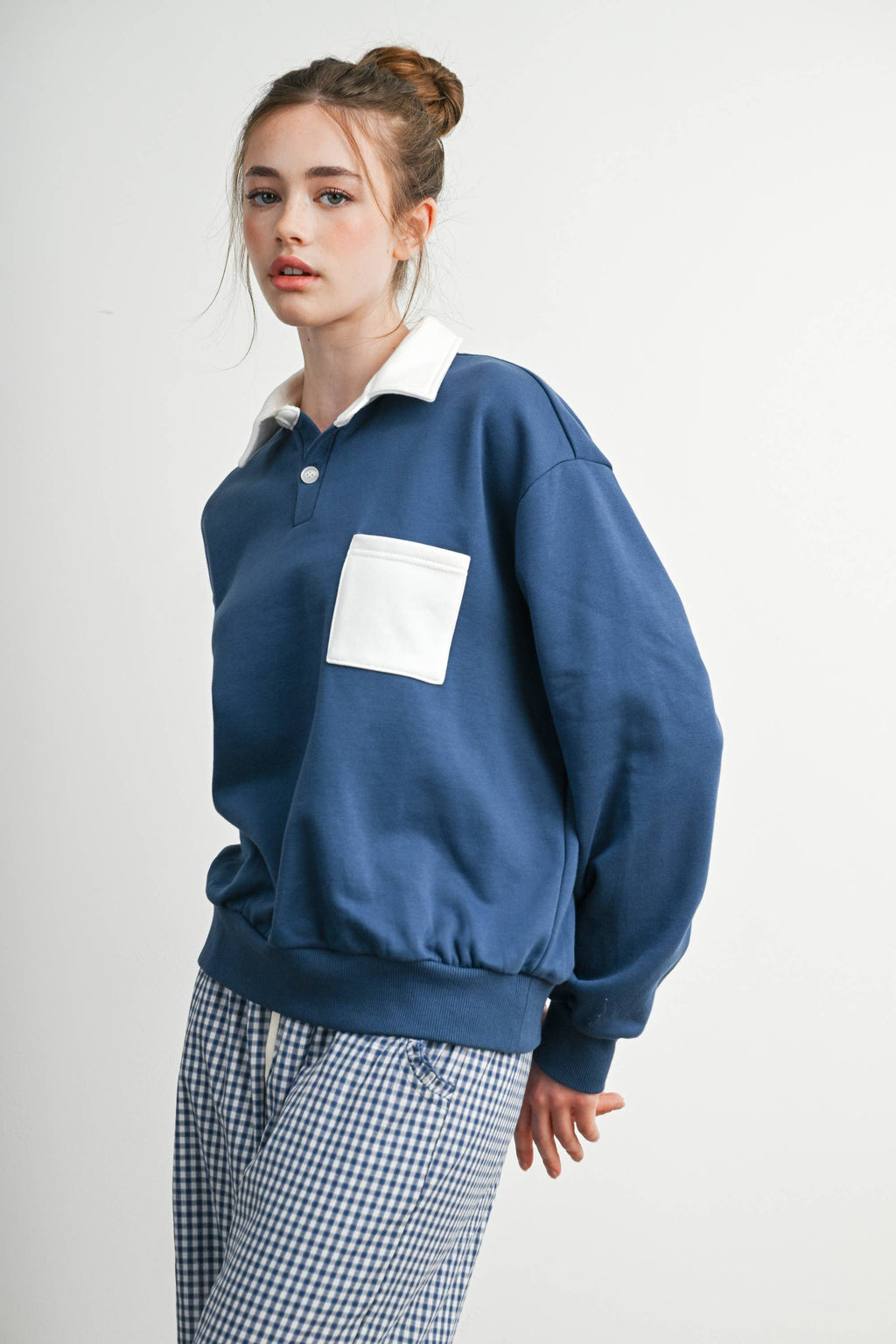 Two-Toned Polo Collar Sweatshirt - BMT7525