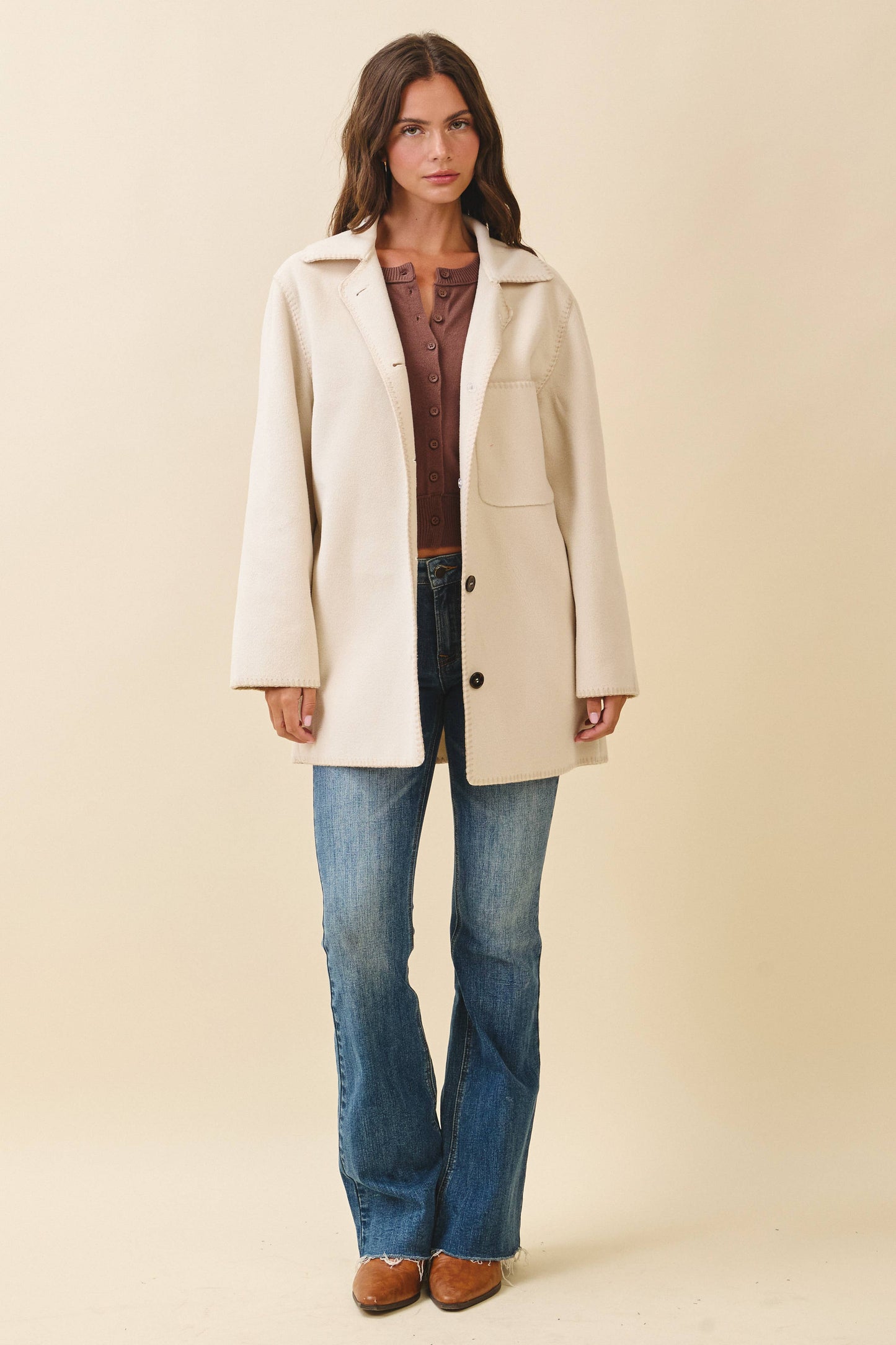 Contrast Stitch Blend Coat