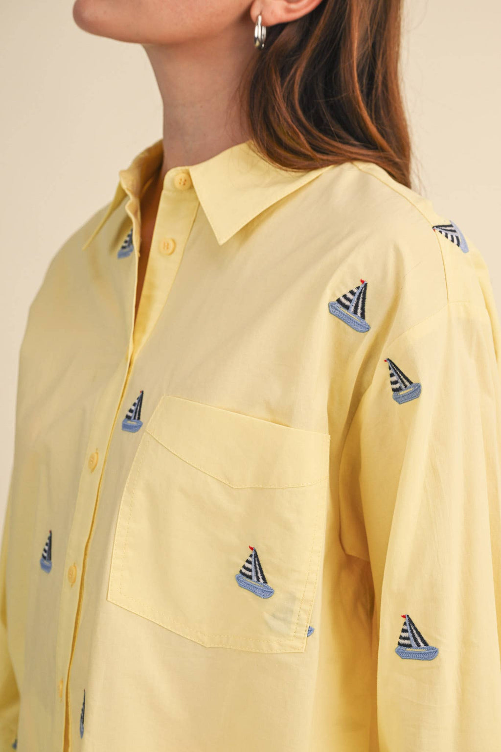 SAILBOAT EMBROIDERY BUTTON DOWN SHIRT MTP4688