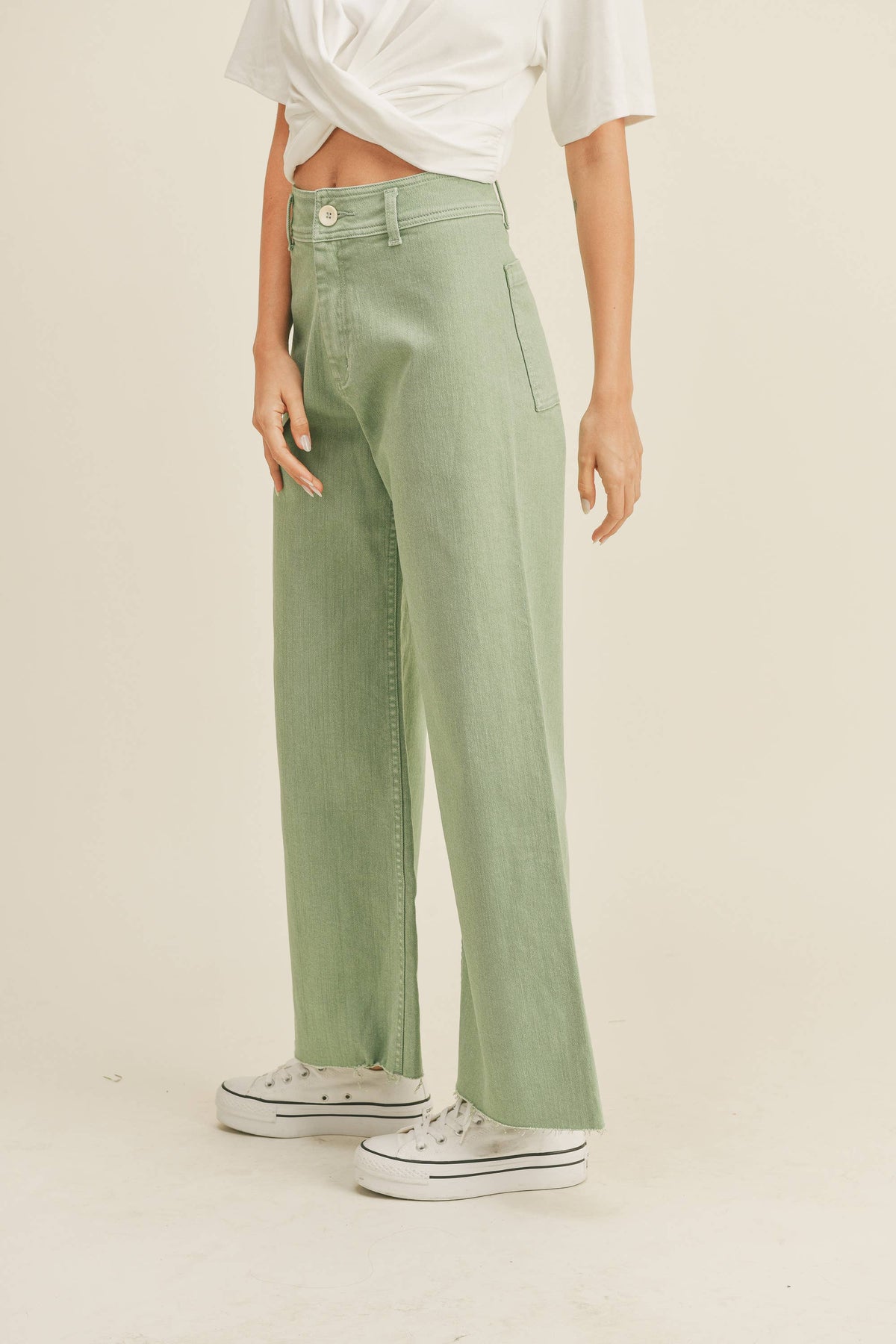 MMP623   STRAIGHT WIDE LEG DENIM PANTS
