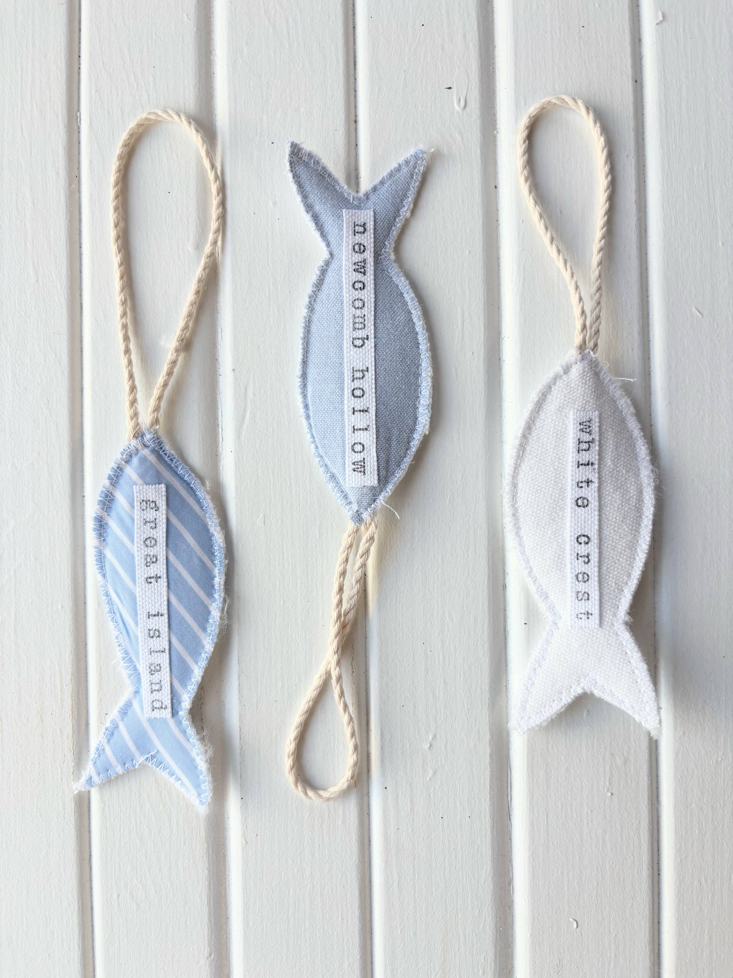 Personalized Upcycled Coastal Fabric Fish Ornament