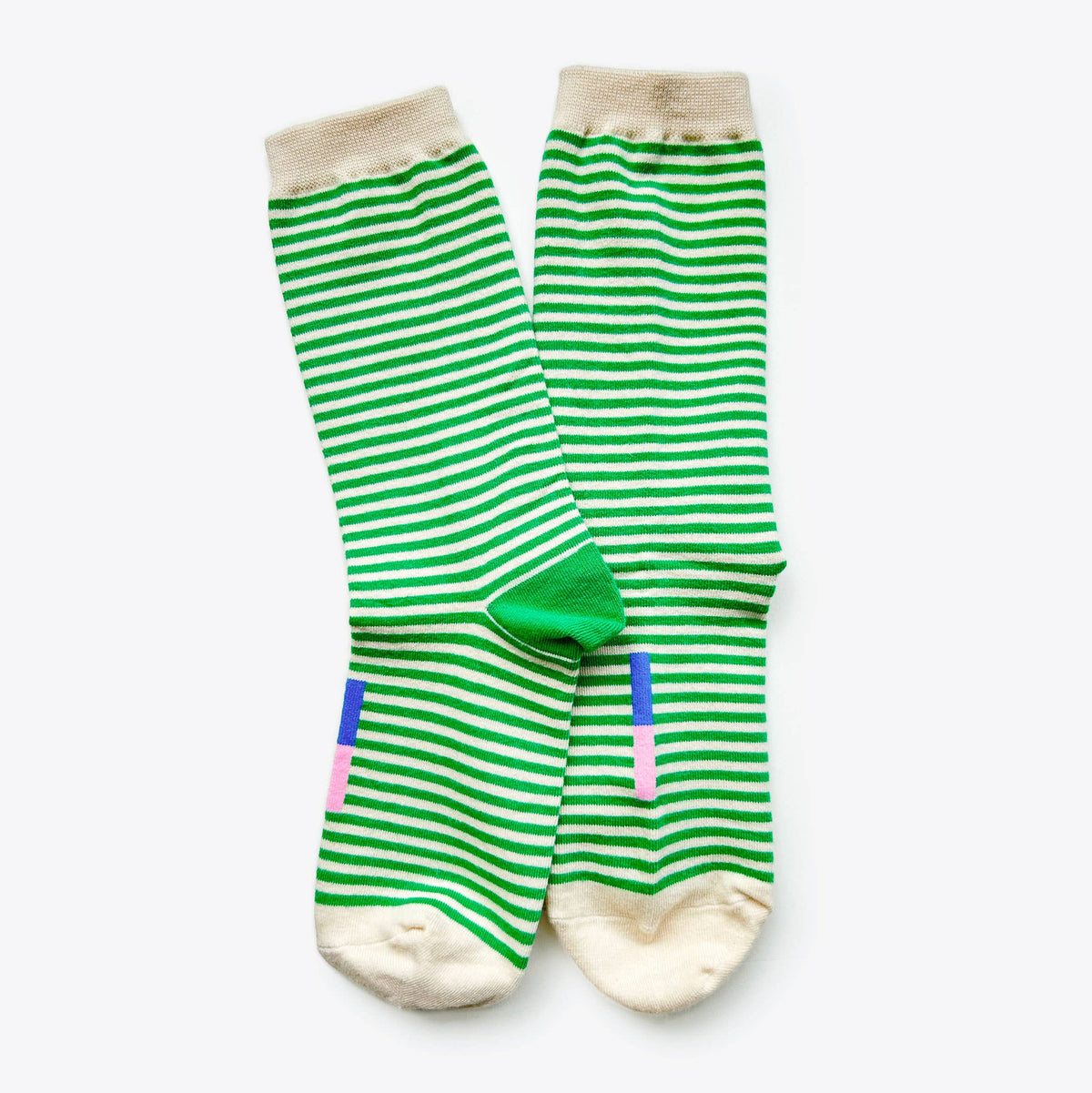 Cole Thin Stripe Crew Socks — Fern